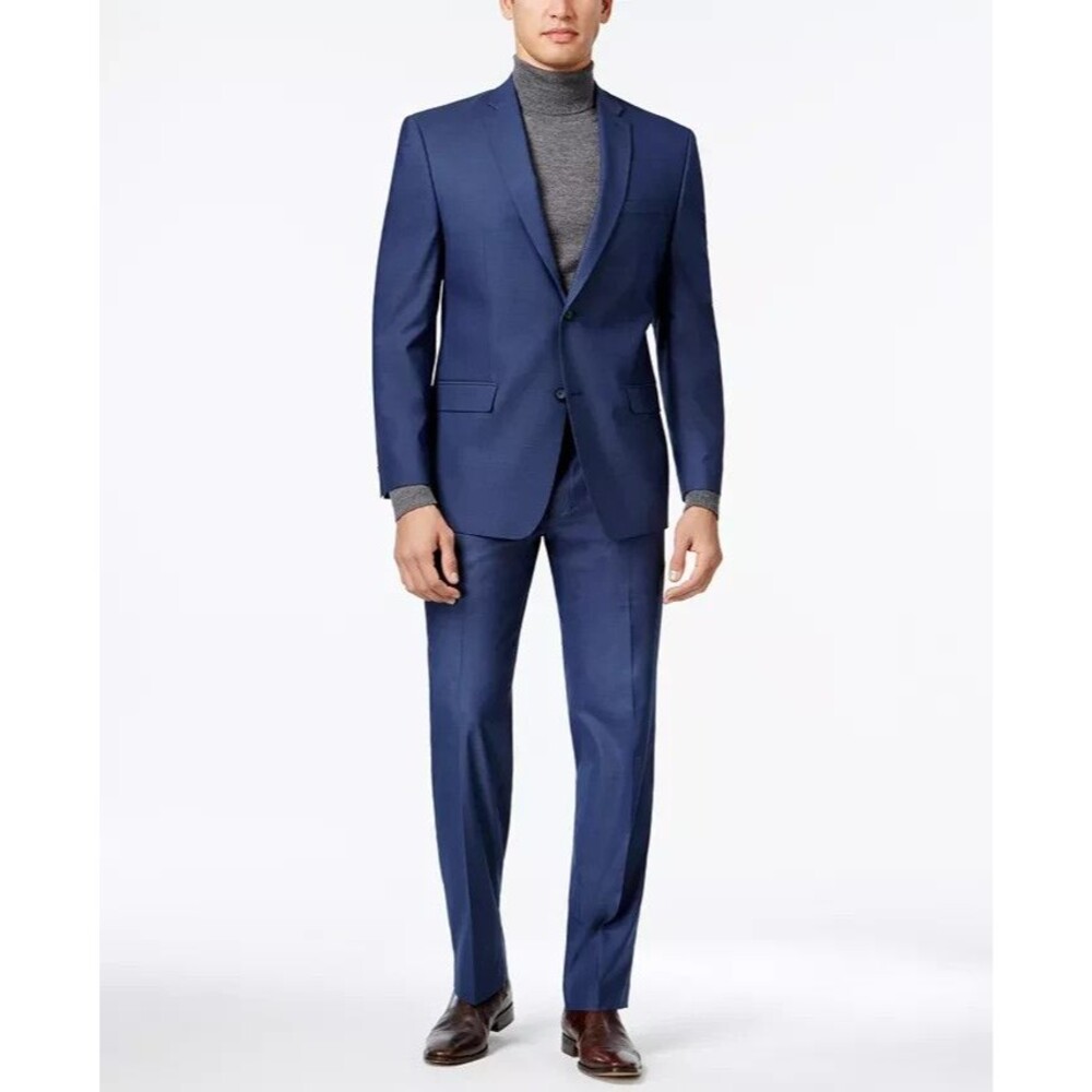 $395 NEW MARC NEW YORK Mens 38S Blue Neat 2 Piece Suit With Dress Pants 31x30